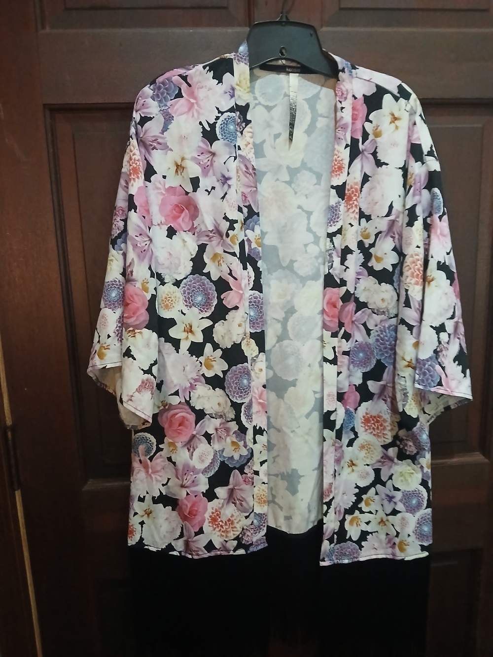 Kensie Floral Open Cardigan - Soft Pink & Light Gray Size M/L Boho